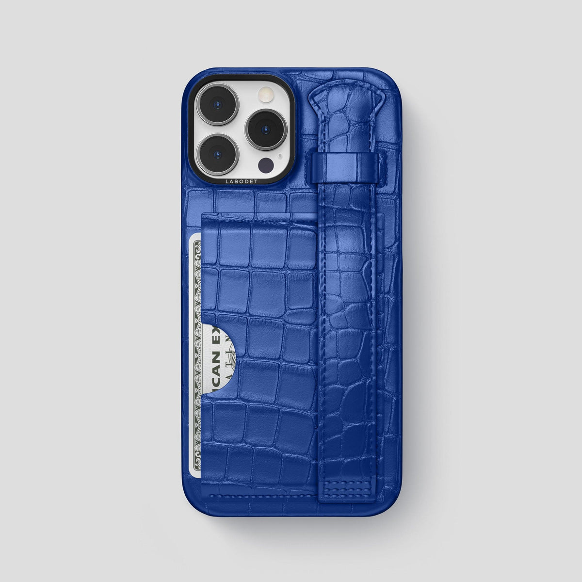 Royal Blue iPhone 14 Pro Max Cardholder Strap Case Alligator with Black Metal -1 | Royal-Blue-Black
