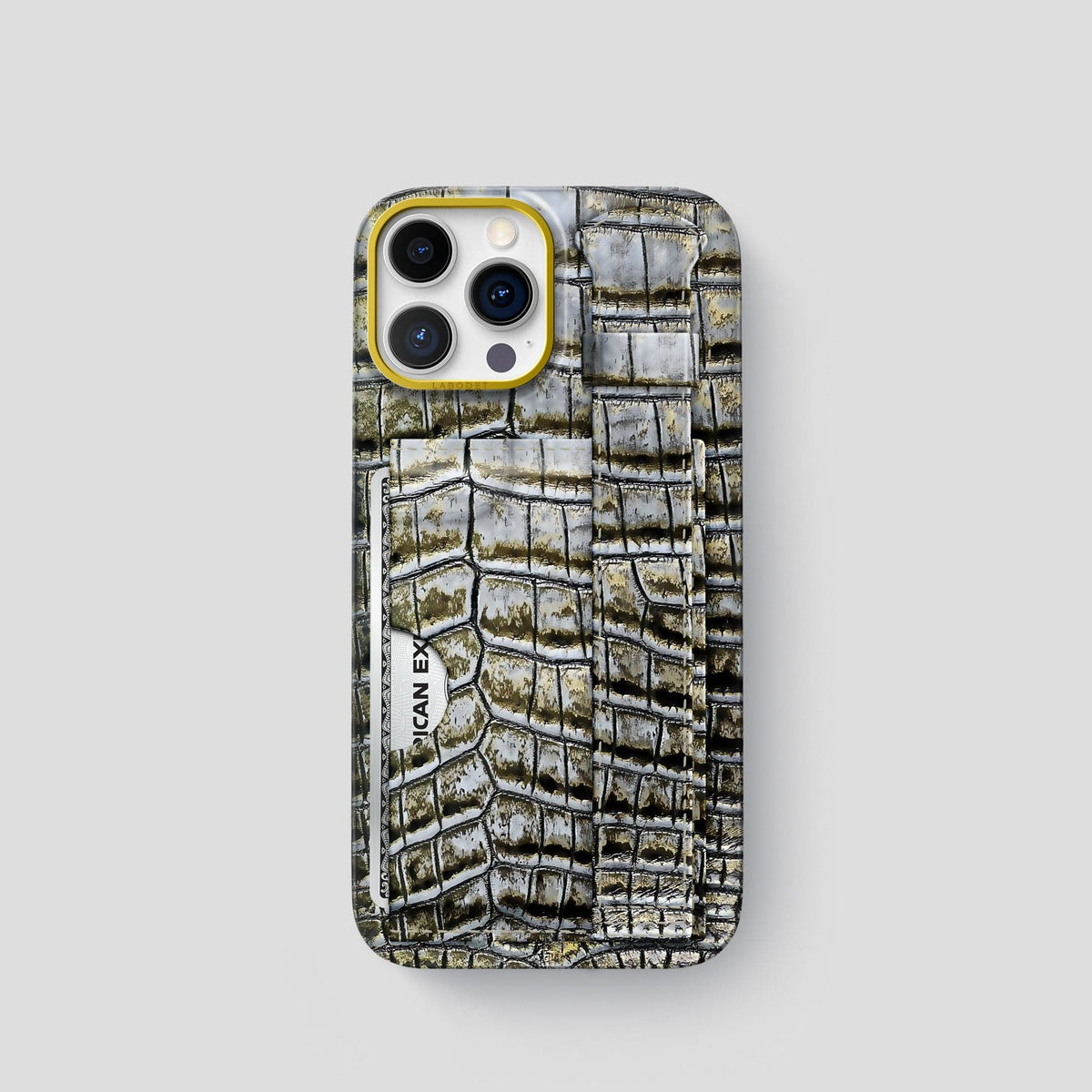 Antique-Bronze iPhone 14 Pro Himalaya Strap Case Himalayan Crocodile with Gold Metal -1 | Antique-Bronze-Gold
