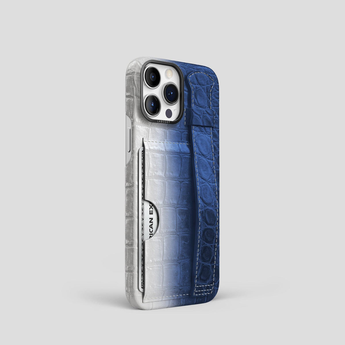 Navy Blue iPhone 14 Pro Himalaya Strap Case Himalayan Crocodile with Black Metal -2 | Navy-Blue-Black