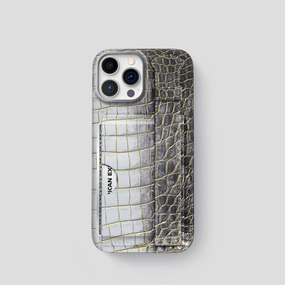 Gold iPhone 14 Pro Himalaya Strap Case Himalayan Crocodile with Steel Metal -1 | Gold-Steel