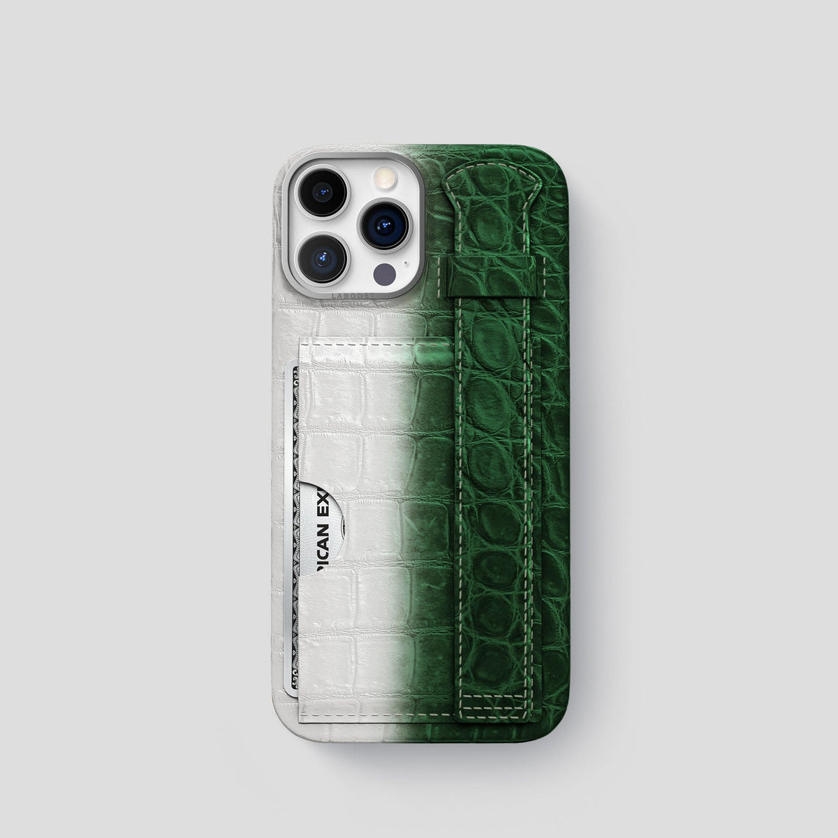 Green iPhone 14 Pro Himalaya Strap Case Himalayan Crocodile with Steel Metal -1 | Green-Steel