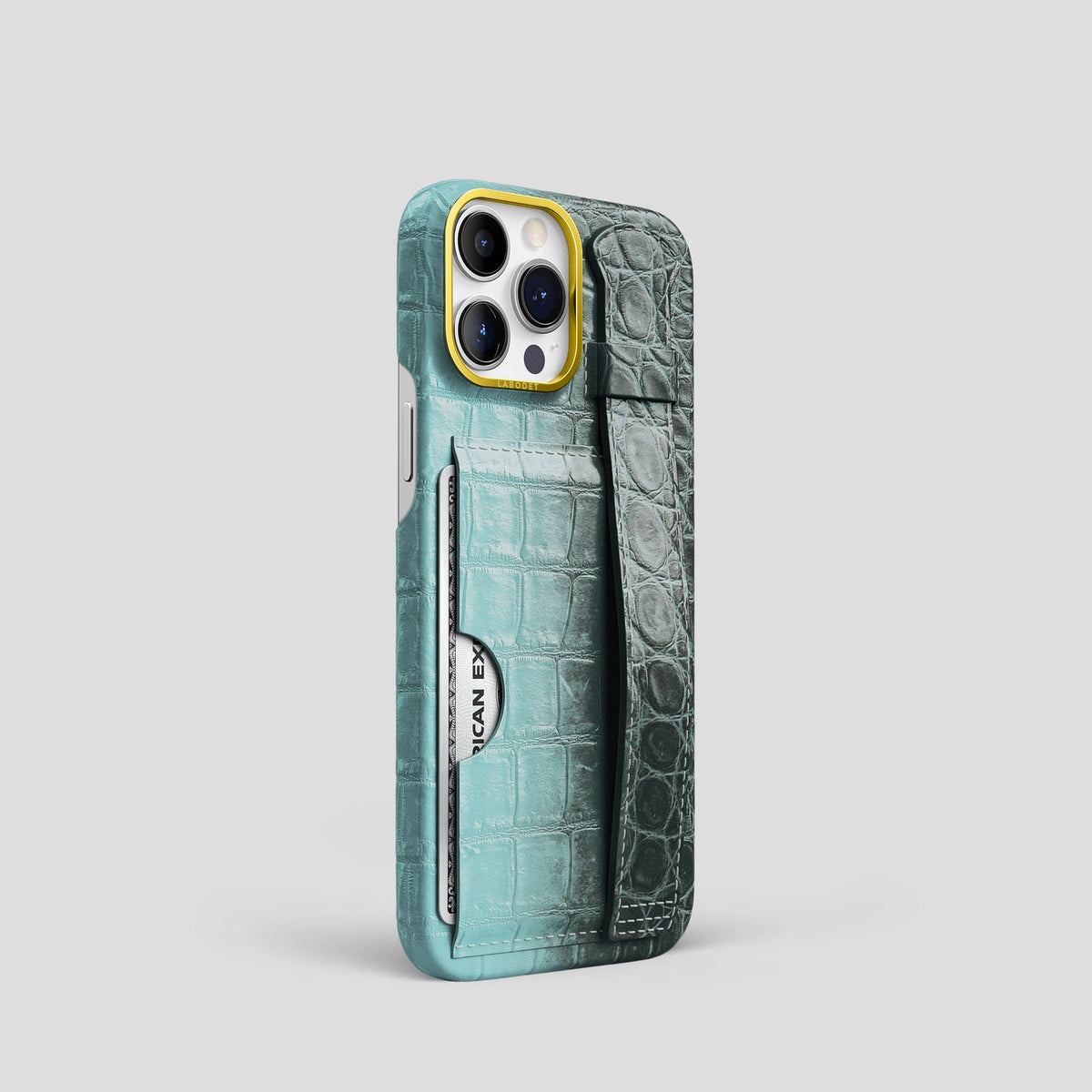 Light-Mint iPhone 14 Pro Himalaya Strap Case Himalayan Crocodile with Gold Metal -2 | Light-Mint-Gold