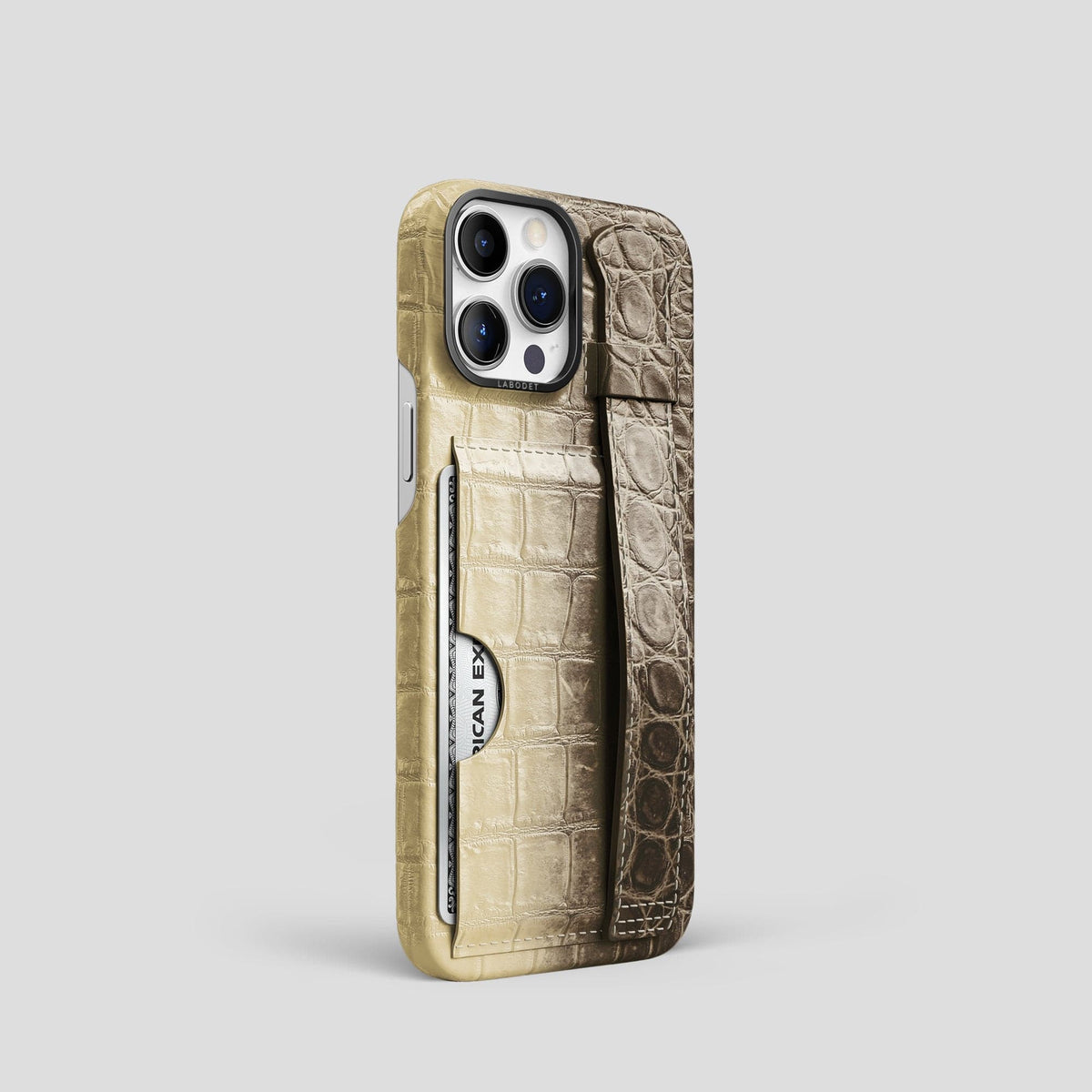 Natural iPhone 14 Pro Himalaya Strap Case Himalayan Crocodile with Black Metal -2 | Natural-Black