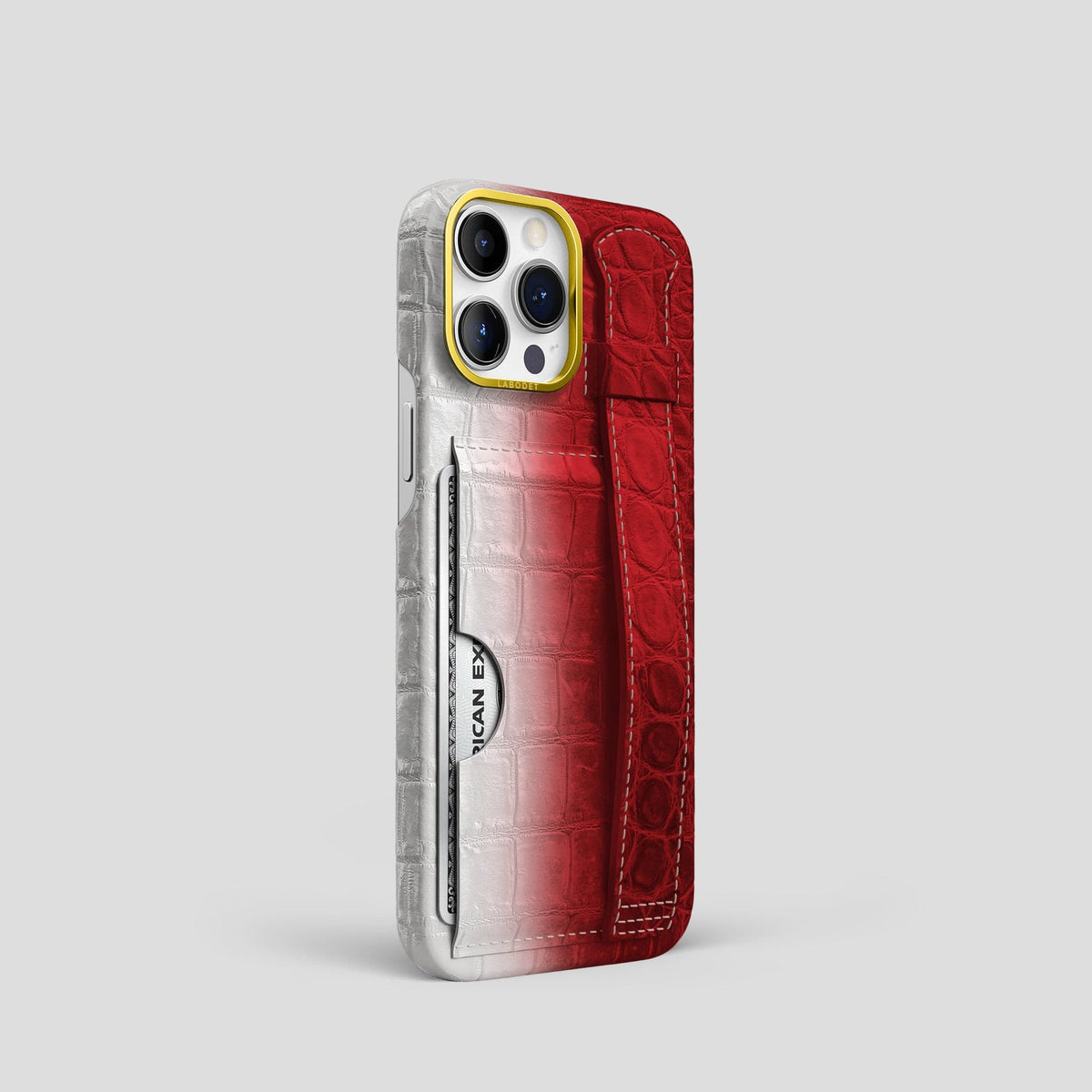 Red iPhone 14 Pro Himalaya Strap Case Himalayan Crocodile with Gold Metal -2 | Red-Gold