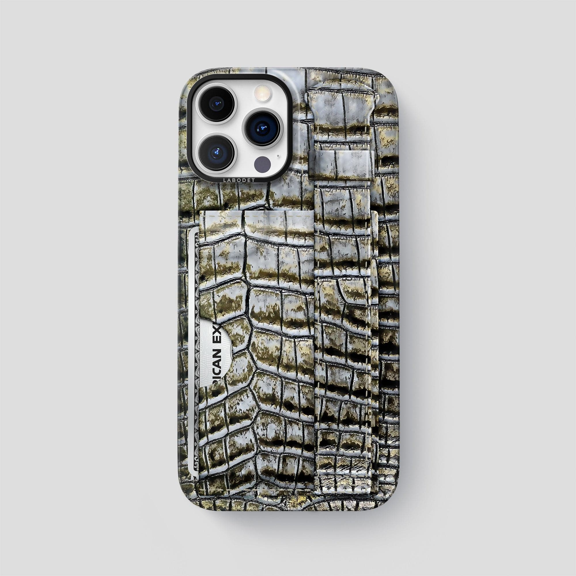 Cardholder Strap Case For iPhone 14 Pro Max In Himalayan Crocodile