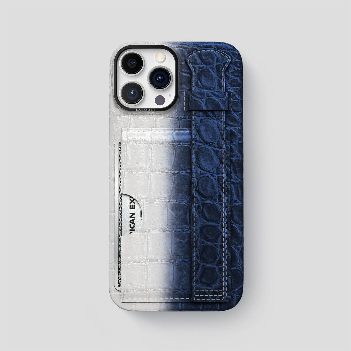 Navy Blue iPhone 14 Pro Max Himalaya Strap Case Himalayan Crocodile with Black Metal -1 | Navy-Blue-Black