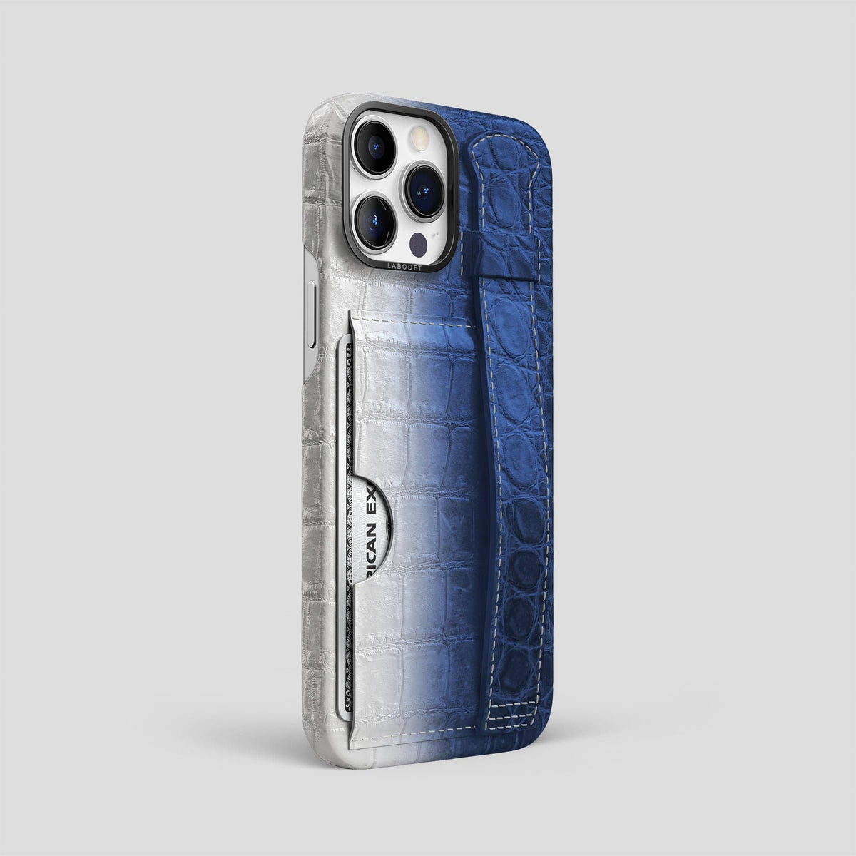 Navy Blue iPhone 14 Pro Max Himalaya Strap Case Himalayan Crocodile with Black Metal -2 | Navy-Blue-Black
