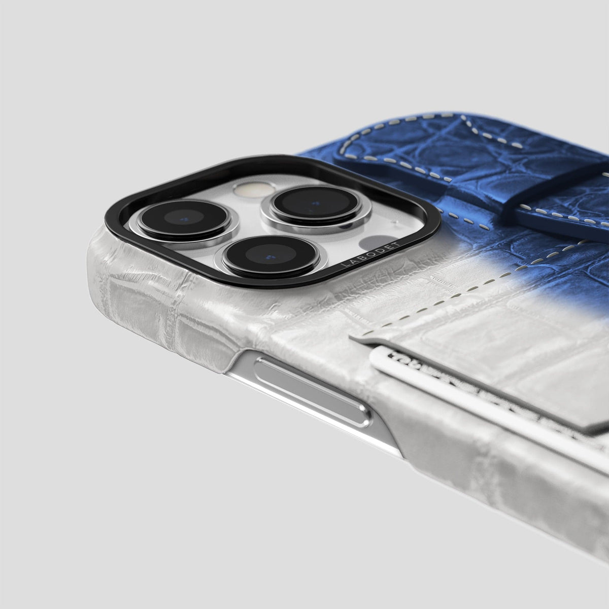 Navy Blue iPhone 14 Pro Max Himalaya Strap Case Himalayan Crocodile with Black Metal -5 | Navy-Blue-Black