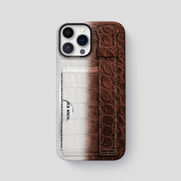Cardholder Strap Case For iPhone 14 Pro Max In Himalayan Crocodile