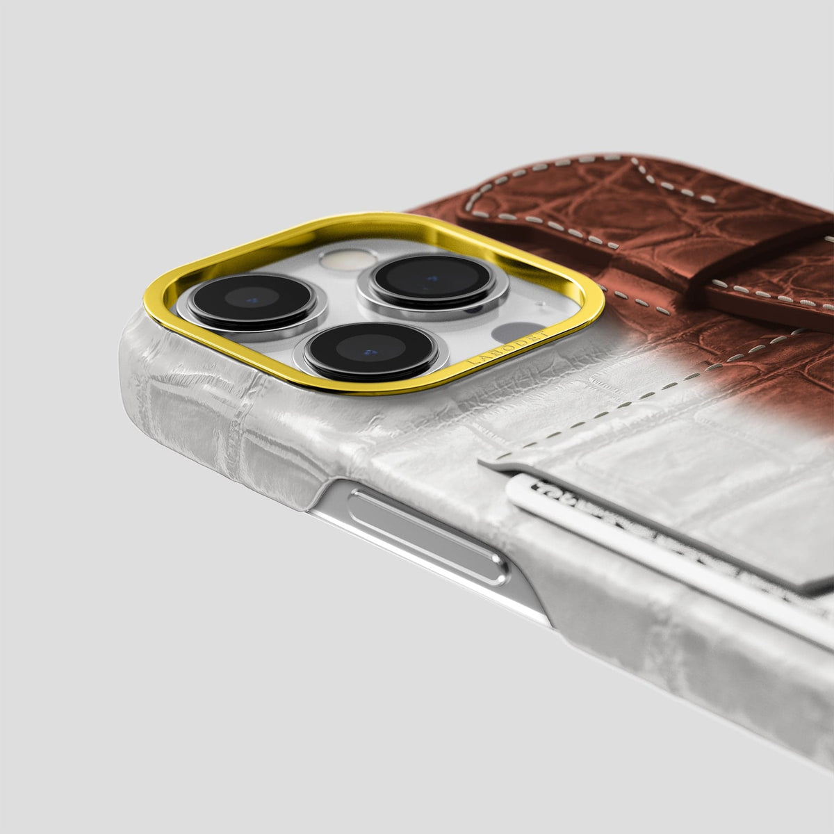 Dark Brown iPhone 14 Pro Max Himalaya Strap Case Himalayan Crocodile with Gold Metal -5 | Dark-Brown-Gold