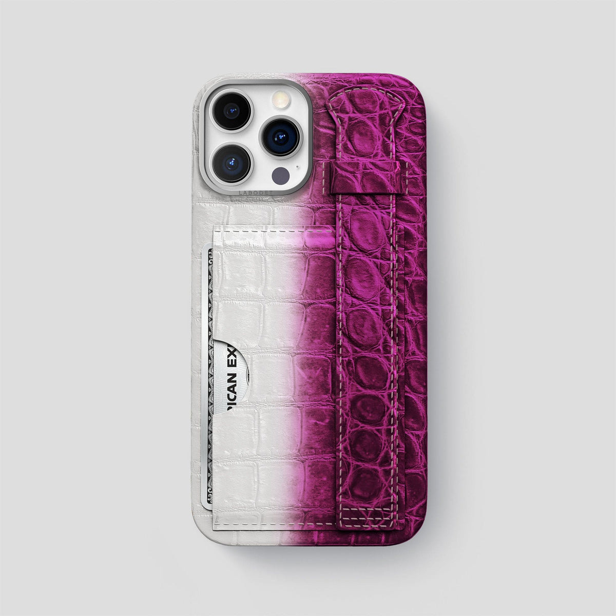 Fuchsia iPhone 14 Pro Max Himalaya Strap Case Himalayan Crocodile with Steel Metal -1 | Fuchsia-Steel