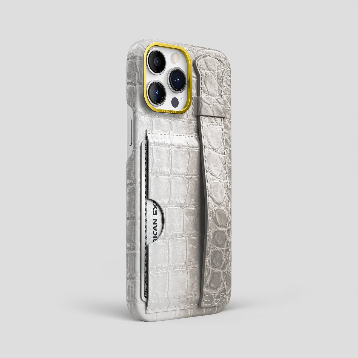 Light iPhone 14 Pro Max Himalaya Strap Case Himalayan Crocodile with Gold Metal -2 | Light-Gold