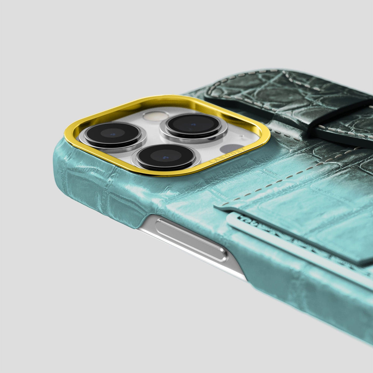 Light-Mint iPhone 14 Pro Max Himalaya Strap Case Himalayan Crocodile with Gold Metal -5 | Light-Mint-Gold