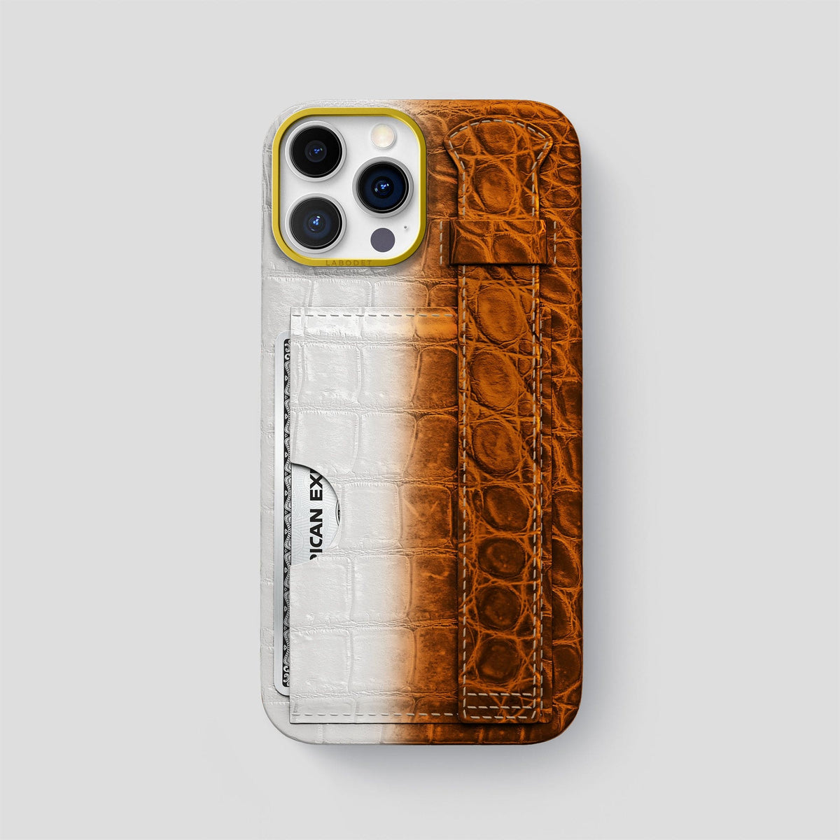 Orange iPhone 14 Pro Max Himalaya Strap Case Himalayan Crocodile with Gold Metal -1 | Orange-Gold