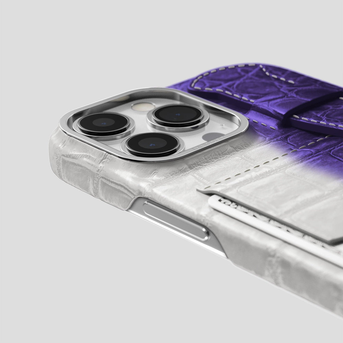 Purple iPhone 14 Pro Max Himalaya Strap Case Himalayan Crocodile with Steel Metal -5 | Purple-Steel