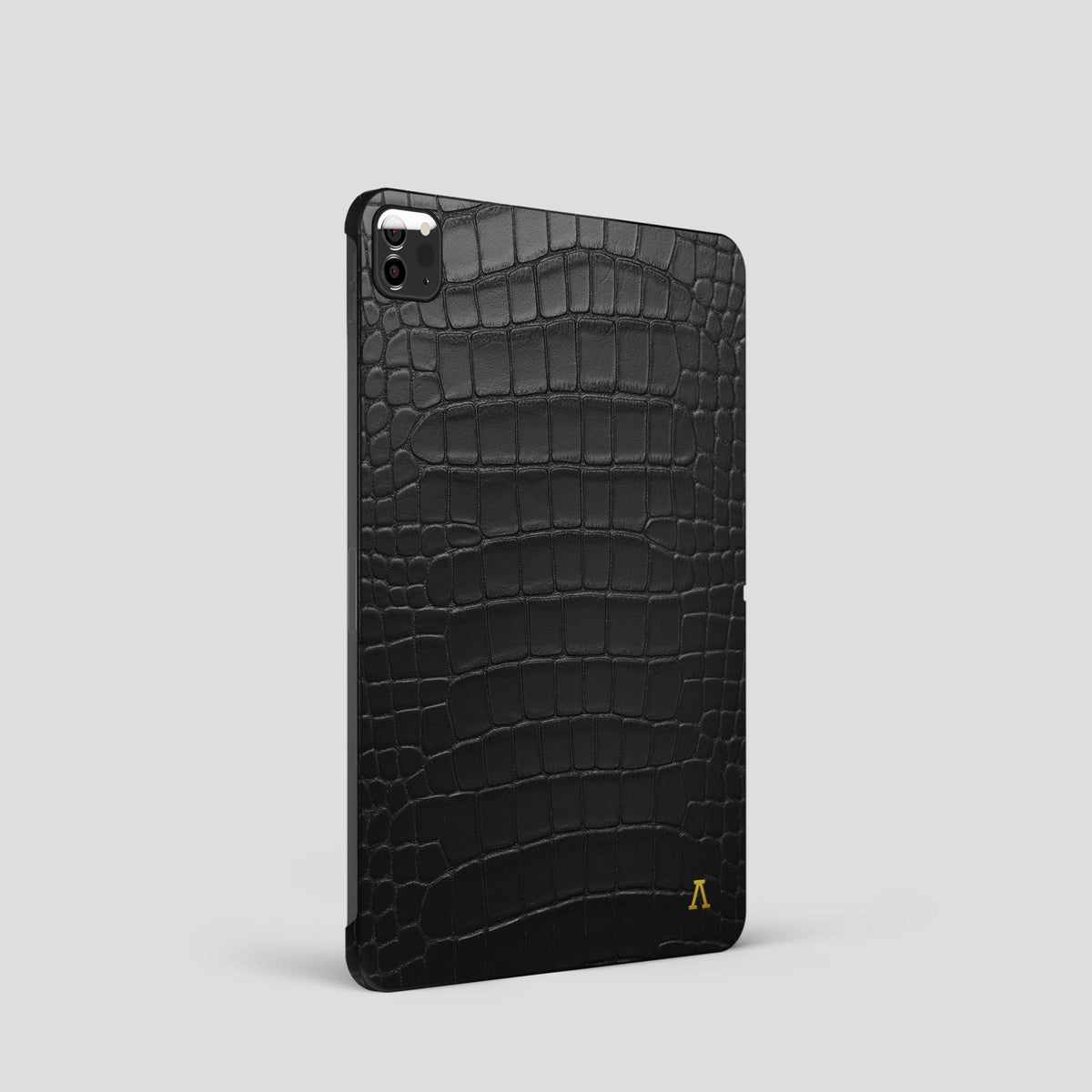 Black iPad Pro 11-inch Case Alligator with Gold Metal -1 | Black-Gold