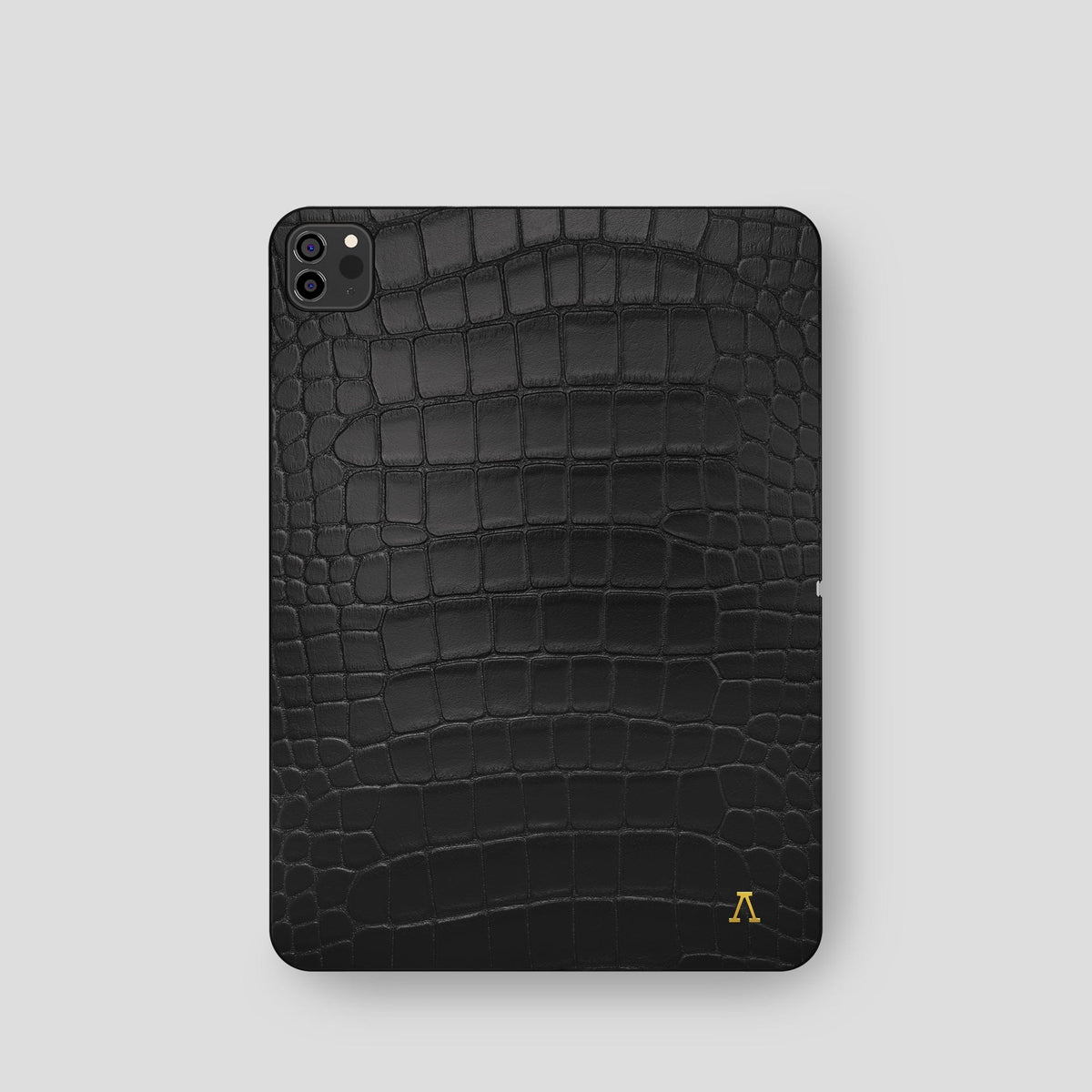 Black iPad Pro 11-inch Case Alligator with Gold Metal -2 | Black-Gold