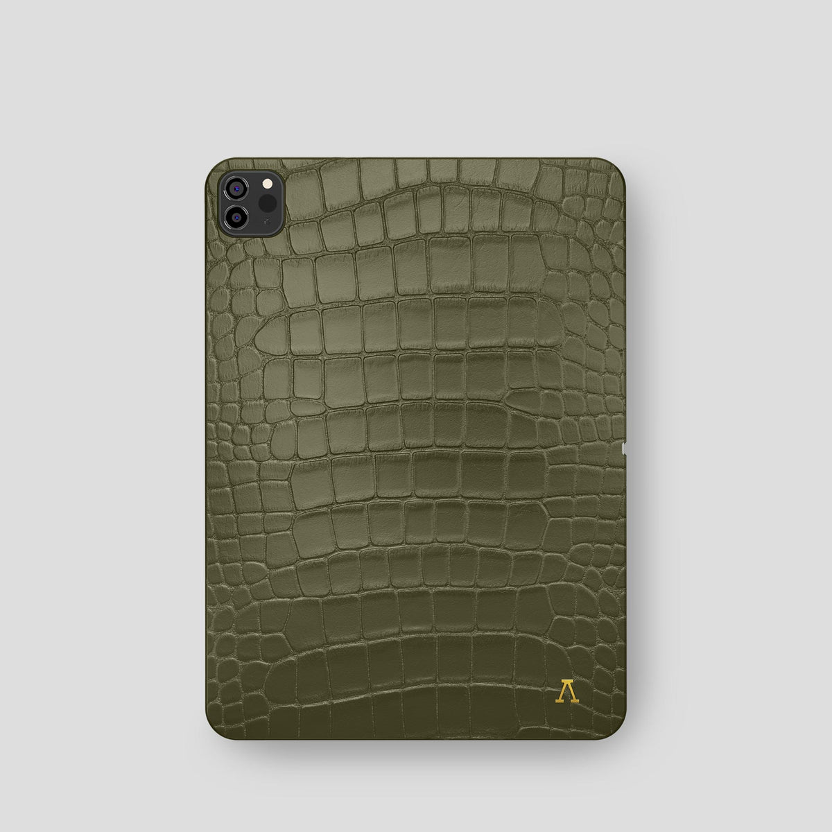 Kaki-Green iPad Pro 11-inch Case Alligator with Gold Metal -2 | Kaki-Green-Gold