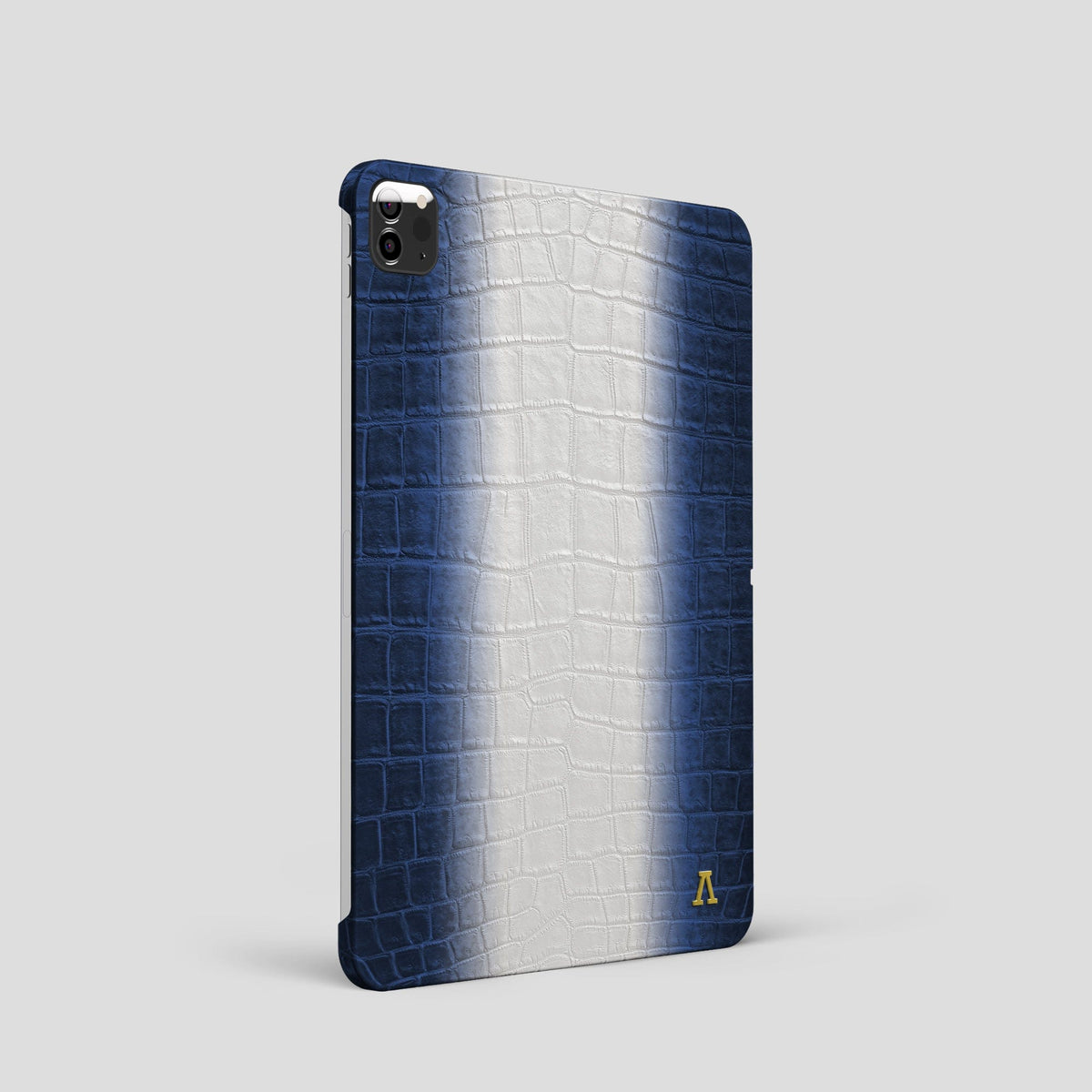 Navy Blue iPad Pro 11-inch Case Himalayan Crocodile with Gold Metal -1 | Navy-Blue-Gold