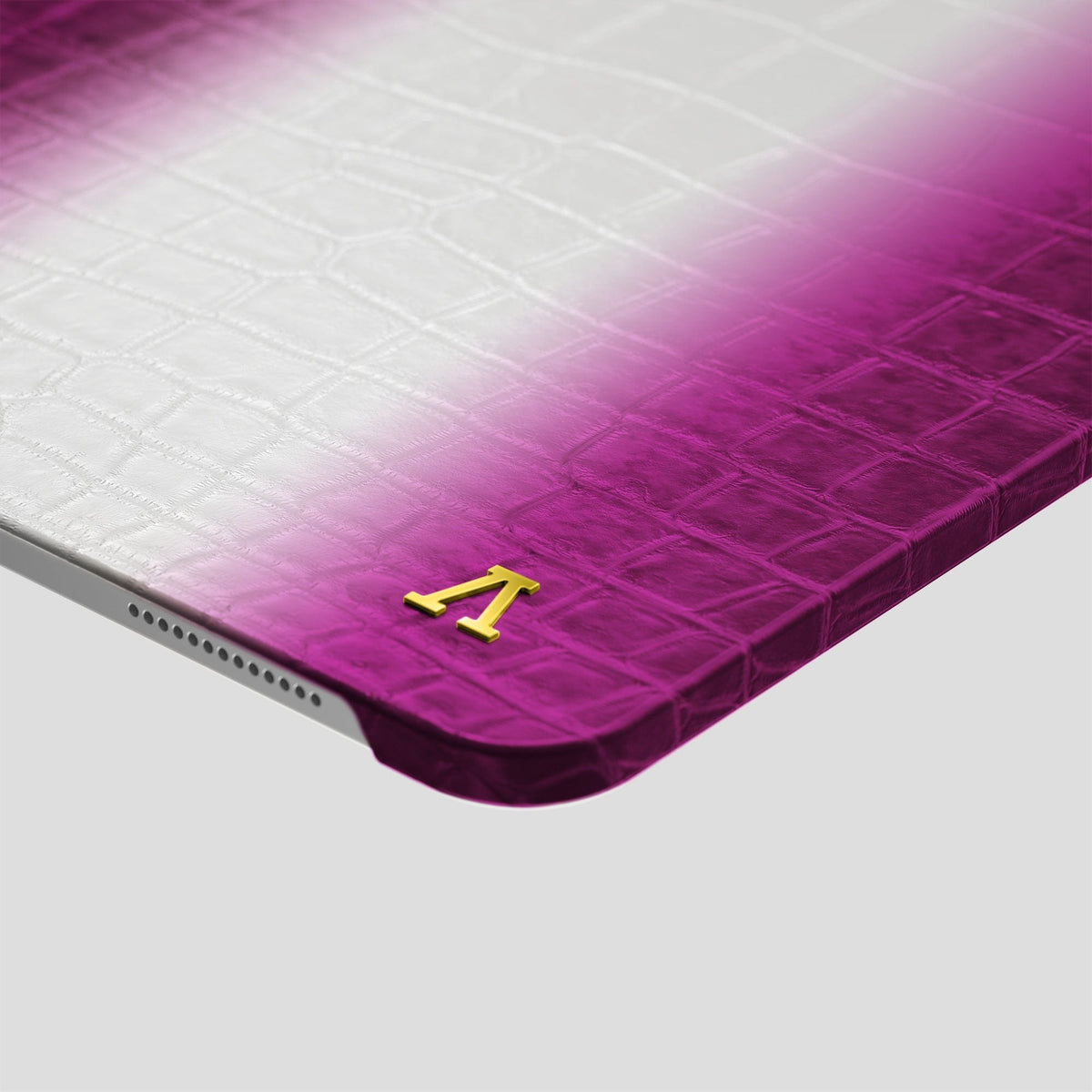 Fuchsia iPad Pro 11-inch Case Himalayan Crocodile with Gold Metal -5 | Fuchsia-Gold