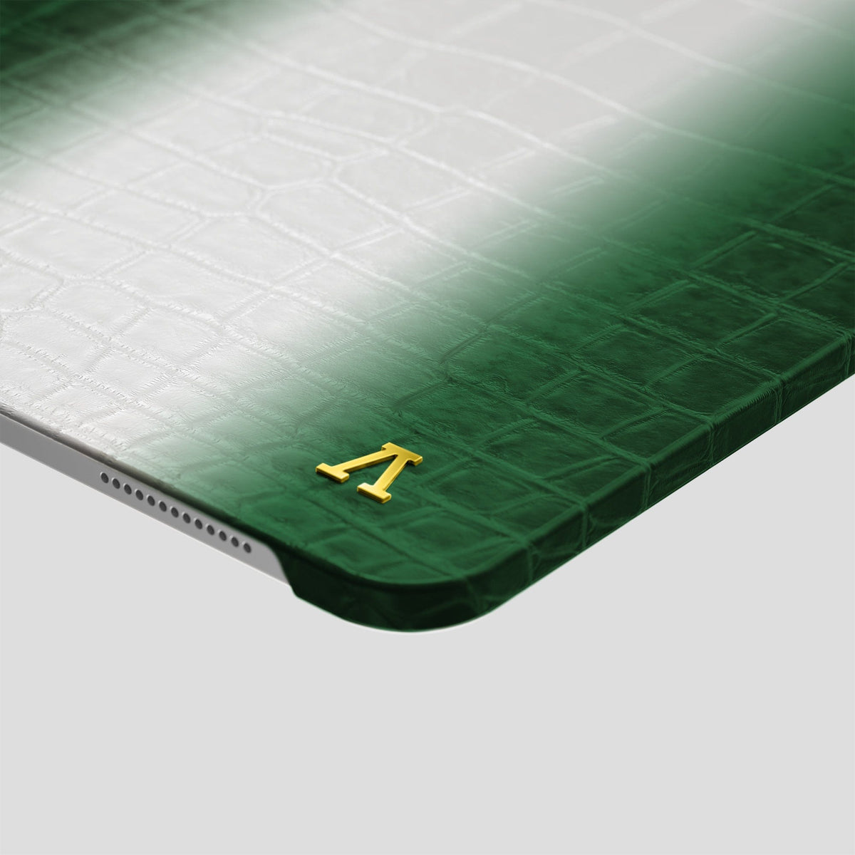 Green iPad Pro 11-inch Case Himalayan Crocodile with Gold Metal -5 | Green-Gold