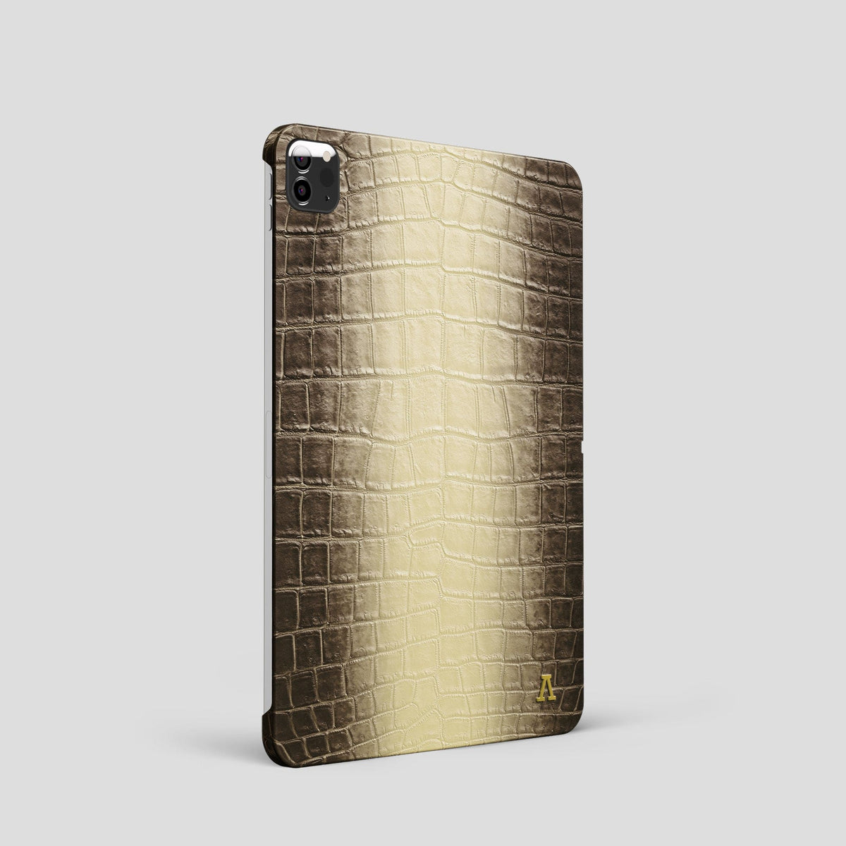 Natural iPad Pro 11-inch Case Himalayan Crocodile with Gold Metal -1 | Natural-Gold