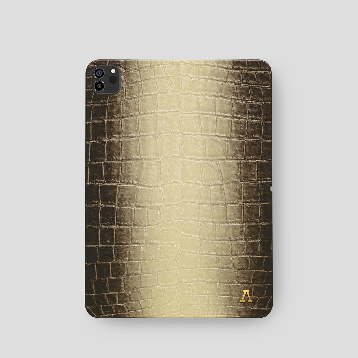 Natural iPad Pro 11-inch Case Himalayan Crocodile with Gold Metal -2 | Natural-Gold
