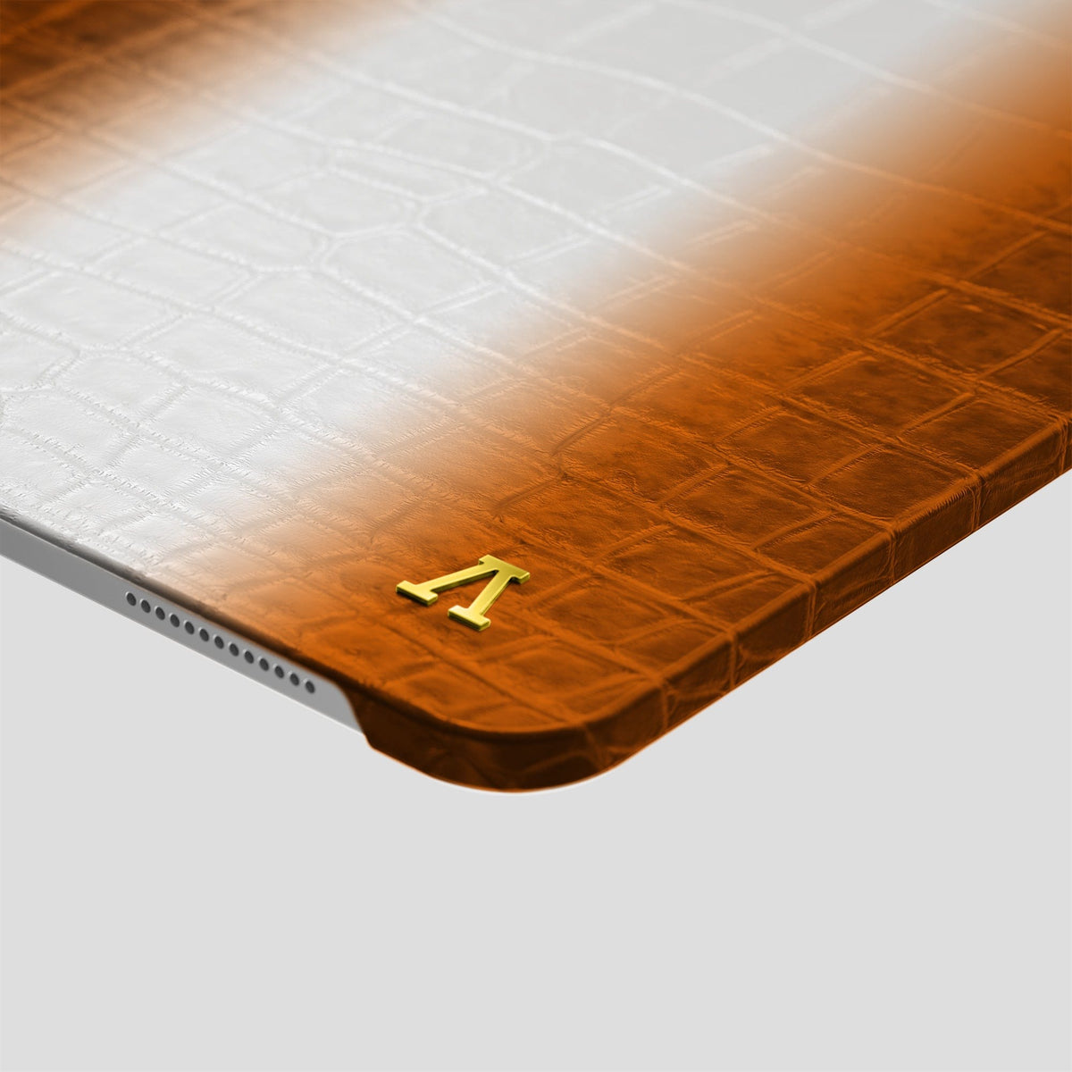 Orange iPad Pro 11-inch Case Himalayan Crocodile with Gold Metal -5 | Orange-Gold