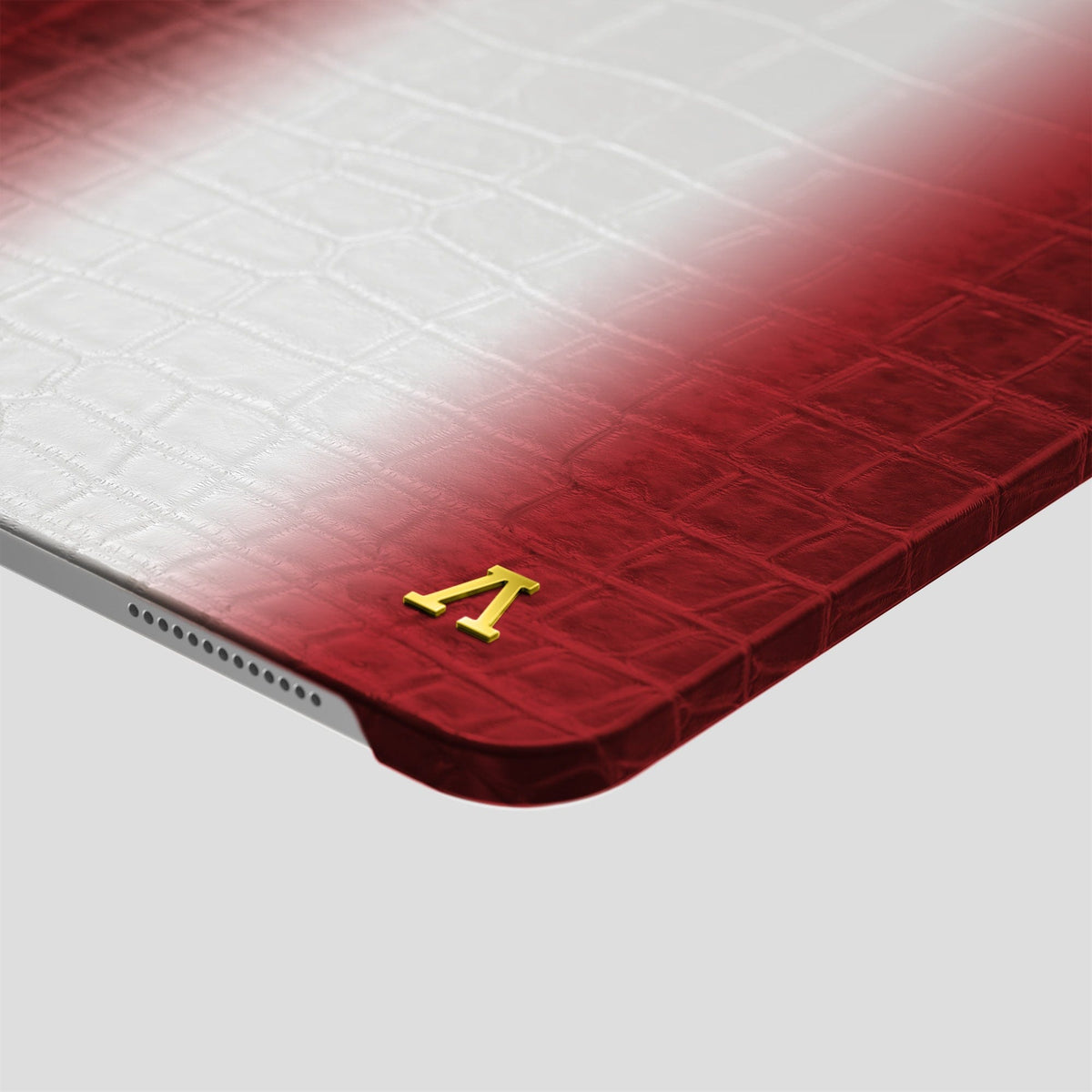 Red iPad Pro 11-inch Case Himalayan Crocodile with Gold Metal -5 | Red-Gold