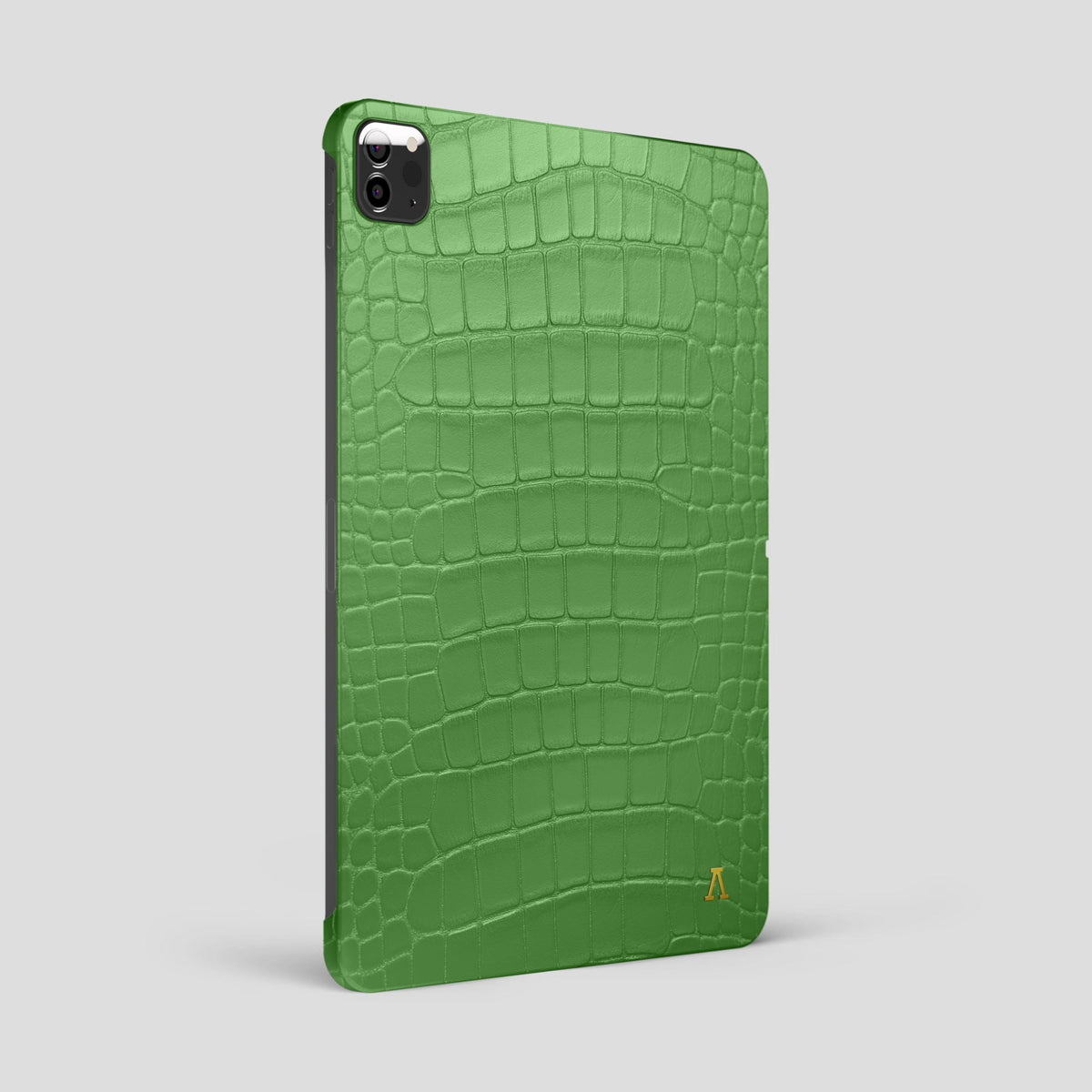 Apple-Green iPad Pro 12.9-inch Case Alligator with Gold Metal -1 | Apple-Green-Gold