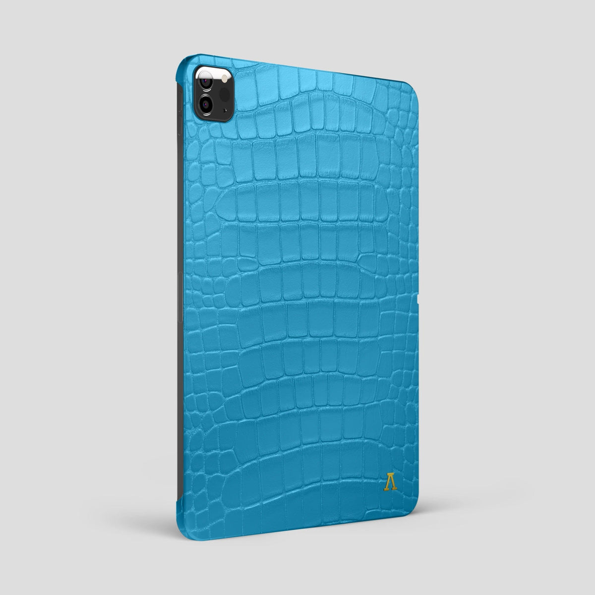 Curaçao-Blue iPad Pro 12.9-inch Case Alligator with Gold Metal -1 | Curaçao-Blue-Gold