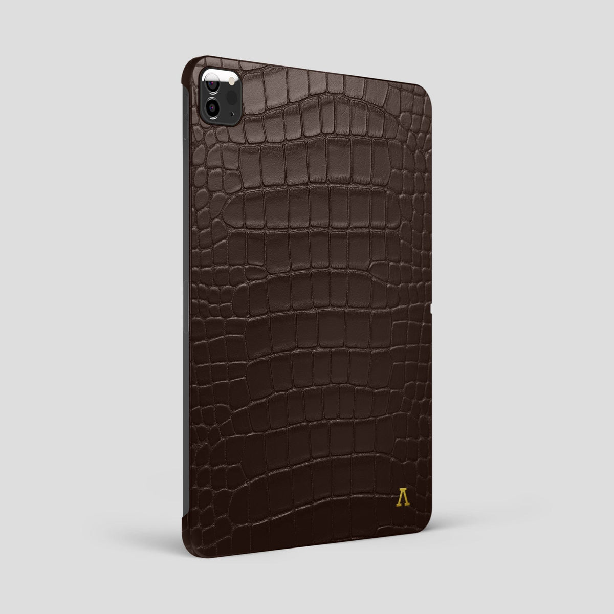 Dark Brown iPad Pro 12.9-inch Case Alligator with Gold Metal -1 | Dark-Brown-Gold