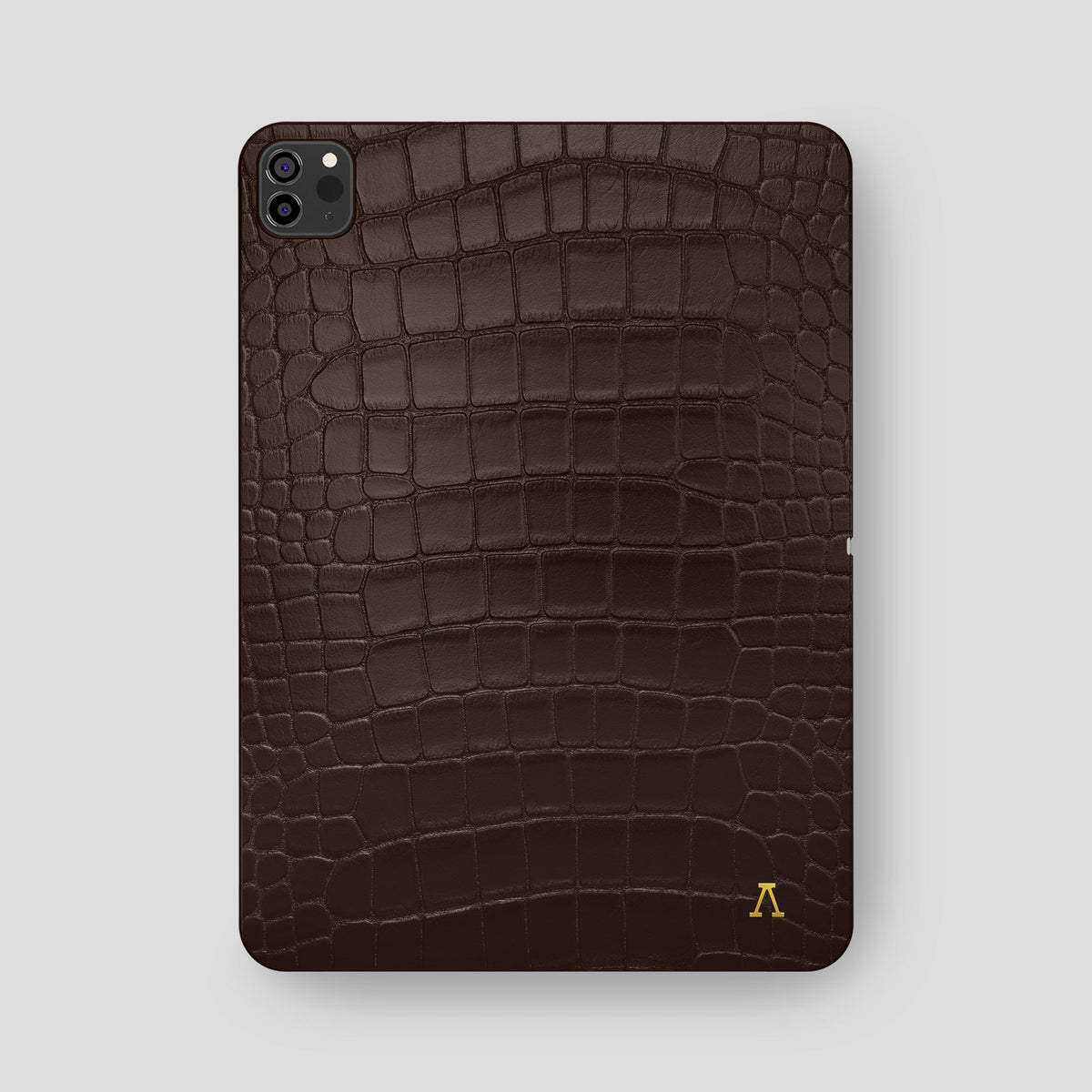 Dark Brown iPad Pro 12.9-inch Case Alligator with Gold Metal -2 | Dark-Brown-Gold