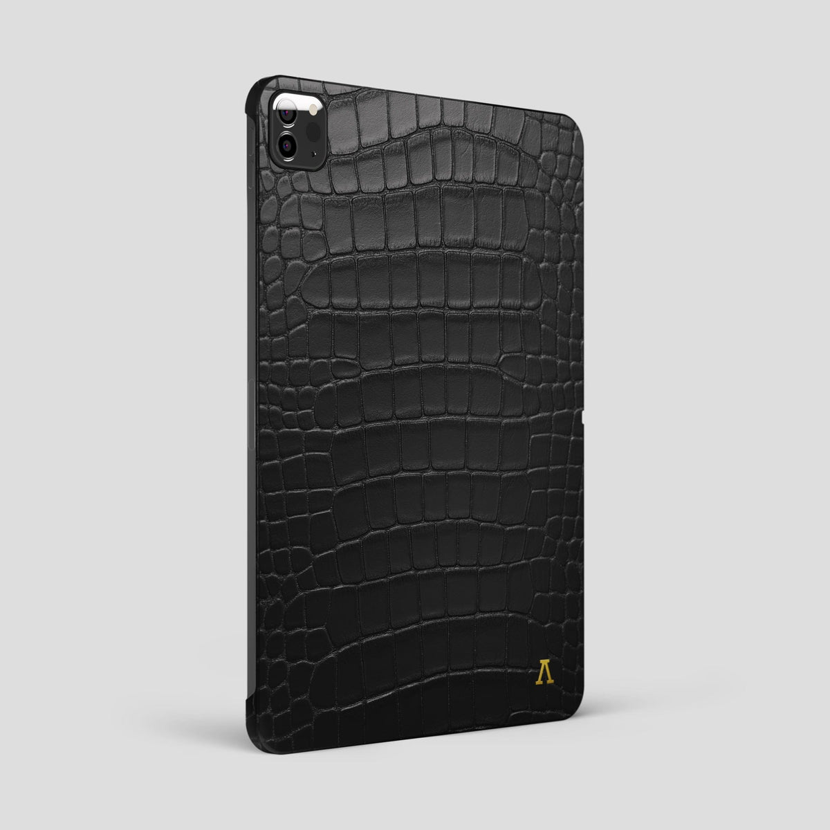 Black iPad Pro 12.9-inch Case Alligator with Gold Metal -1 | Black-Gold