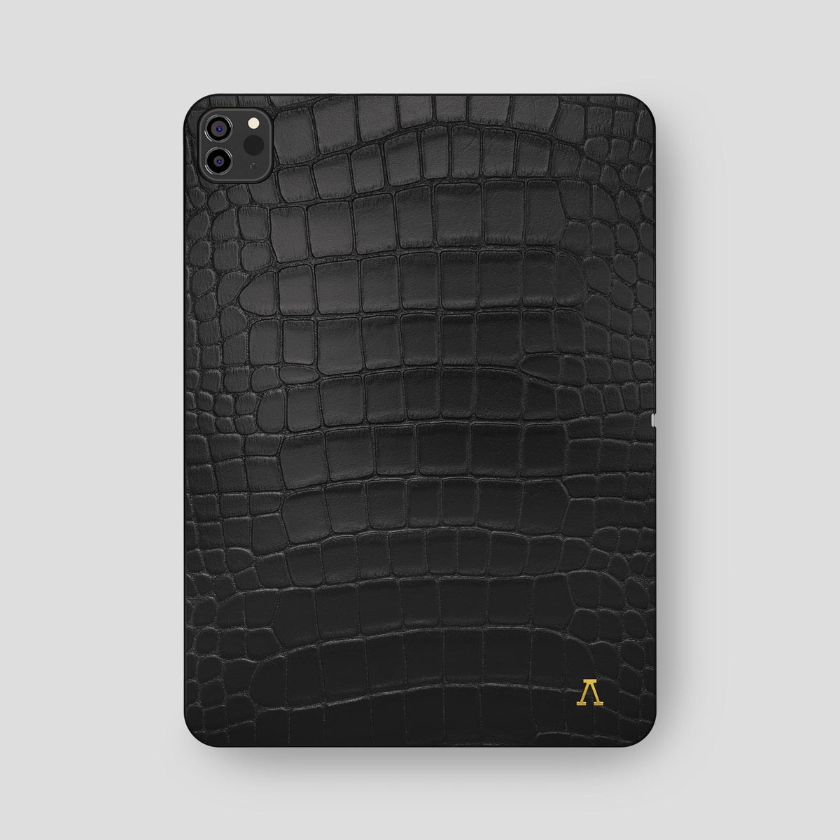 Black iPad Pro 12.9-inch Case Alligator with Gold Metal -2 | Black-Gold