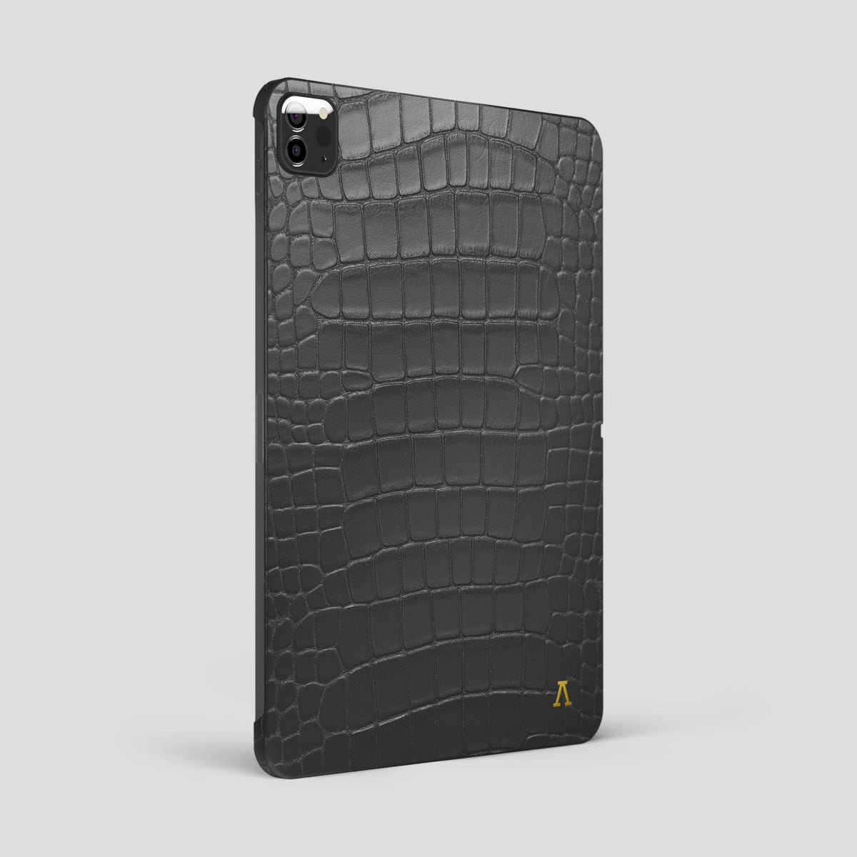 Grey iPad Pro 12.9-inch Case Alligator with Gold Metal -1 | Grey-Gold