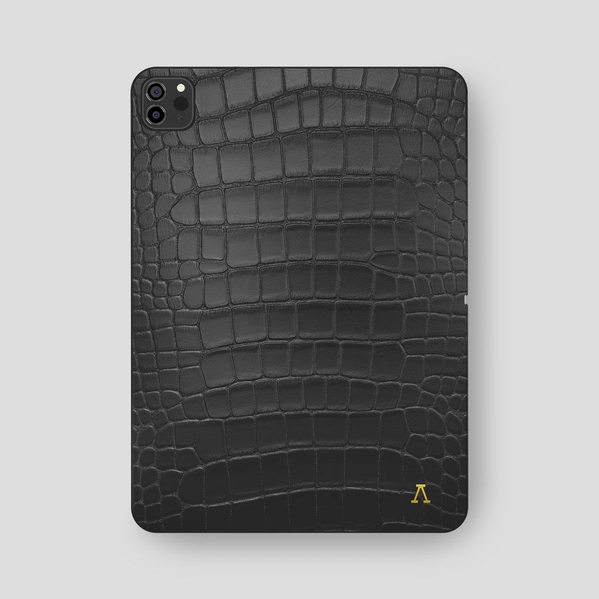 Grey iPad Pro 12.9-inch Case Alligator with Gold Metal -2 | Grey-Gold