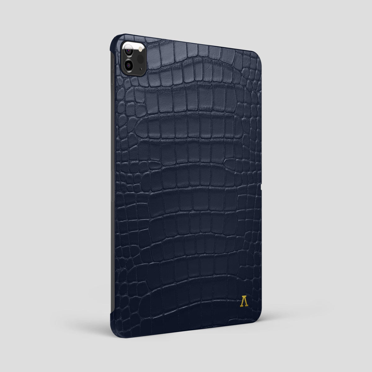 Navy Blue iPad Pro 12.9-inch Case Alligator with Gold Metal -1 | Navy-Blue-Gold