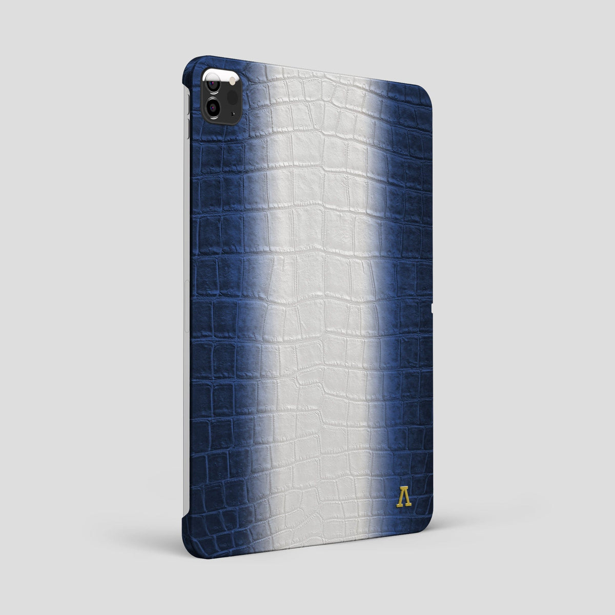 Navy Blue iPad Pro 12.9-inch Case Himalayan Crocodile with Gold Metal -1 | Navy-Blue-Gold