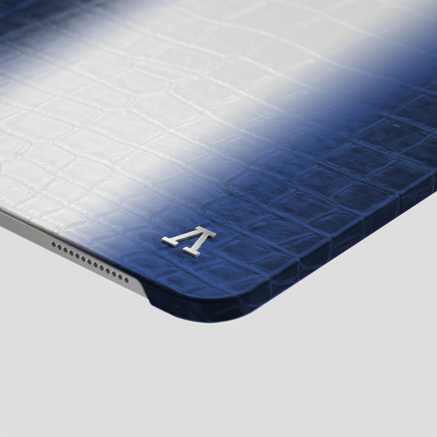 Navy Blue iPad Pro 12.9-inch Case Himalayan Crocodile with Steel Metal -5 | Navy-Blue-Steel
