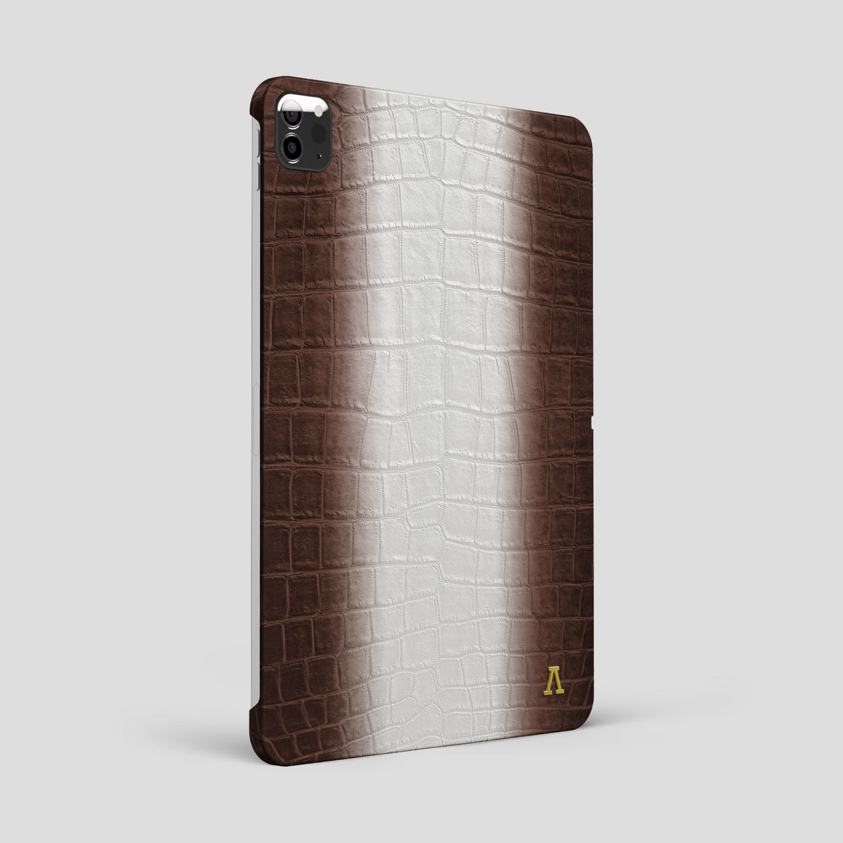 Dark Brown iPad Pro 12.9-inch Case Himalayan Crocodile with Gold Metal -1 | Dark-Brown-Gold