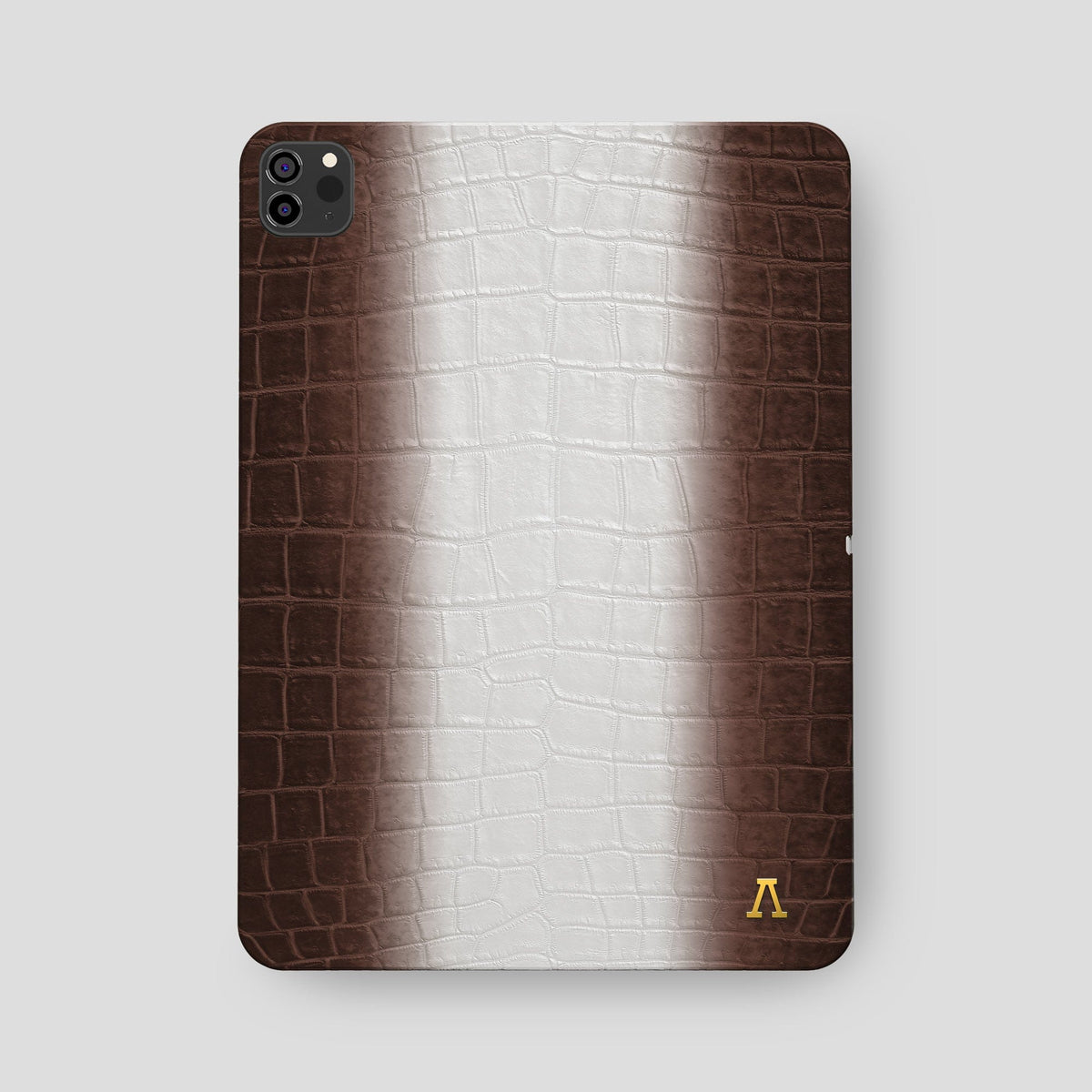 Dark Brown iPad Pro 12.9-inch Case Himalayan Crocodile with Gold Metal -2 | Dark-Brown-Gold