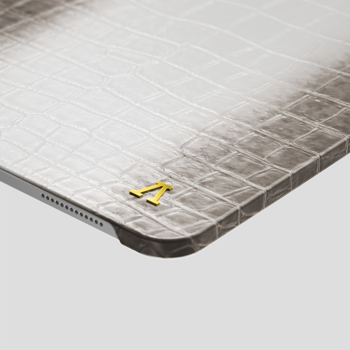 Dark iPad Pro 12.9-inch Case Himalayan Crocodile with Gold Metal -5 | Dark-Gold