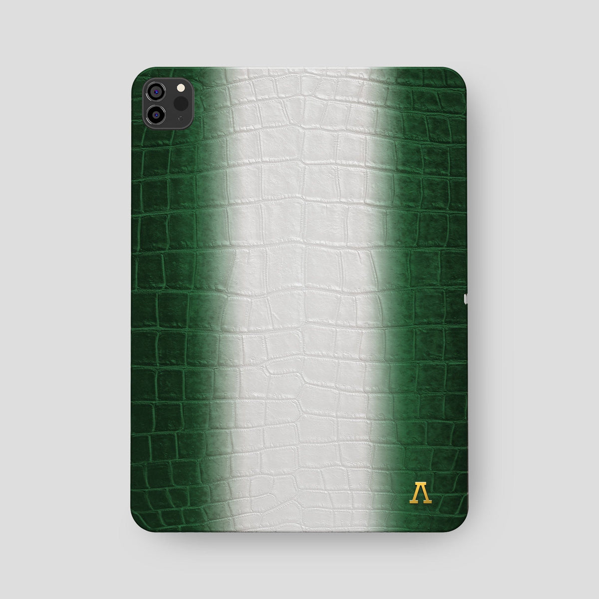 Green iPad Pro 12.9-inch Case Himalayan Crocodile with Gold Metal -2 | Green-Gold