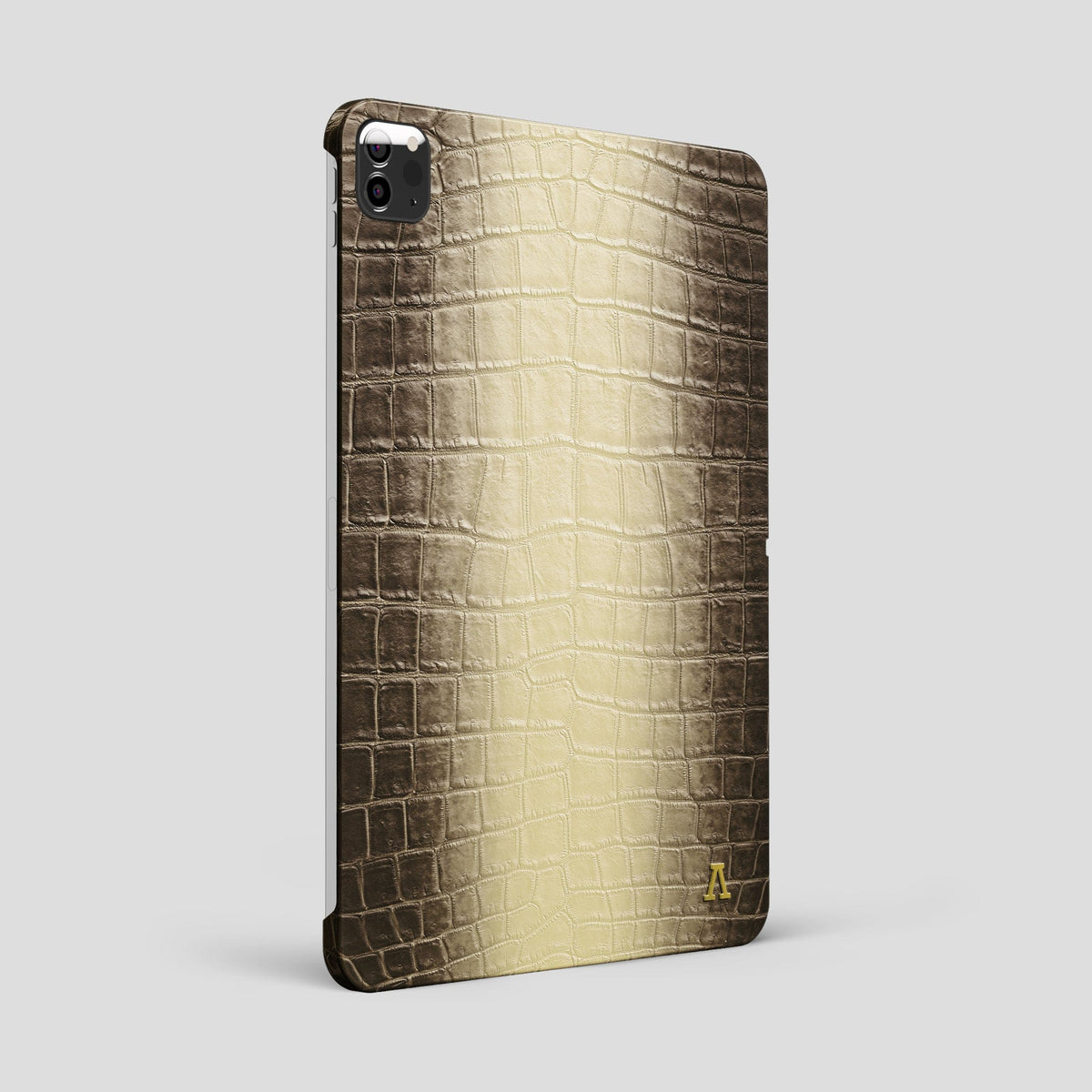 Natural iPad Pro 12.9-inch Case Himalayan Crocodile with Gold Metal -1 | Natural-Gold