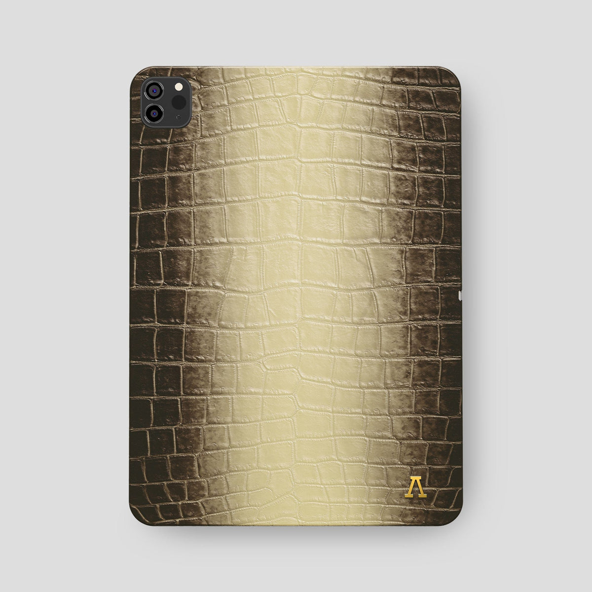 Natural iPad Pro 12.9-inch Case Himalayan Crocodile with Gold Metal -2 | Natural-Gold