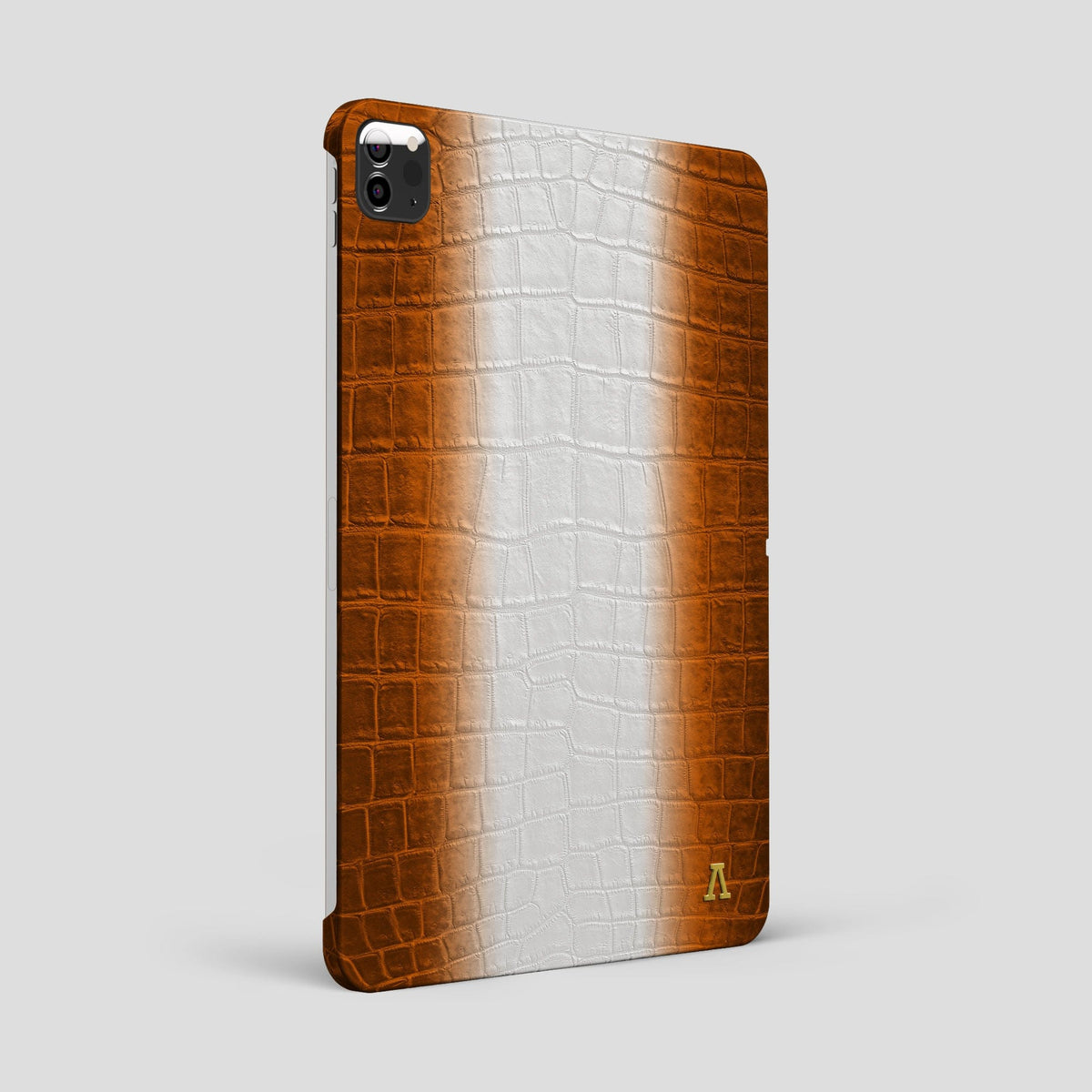 Orange iPad Pro 12.9-inch Case Himalayan Crocodile with Gold Metal -1 | Orange-Gold