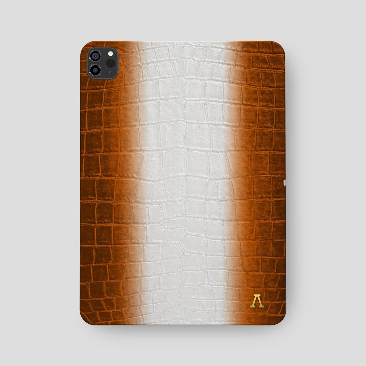 Orange iPad Pro 12.9-inch Case Himalayan Crocodile with Gold Metal -2 | Orange-Gold