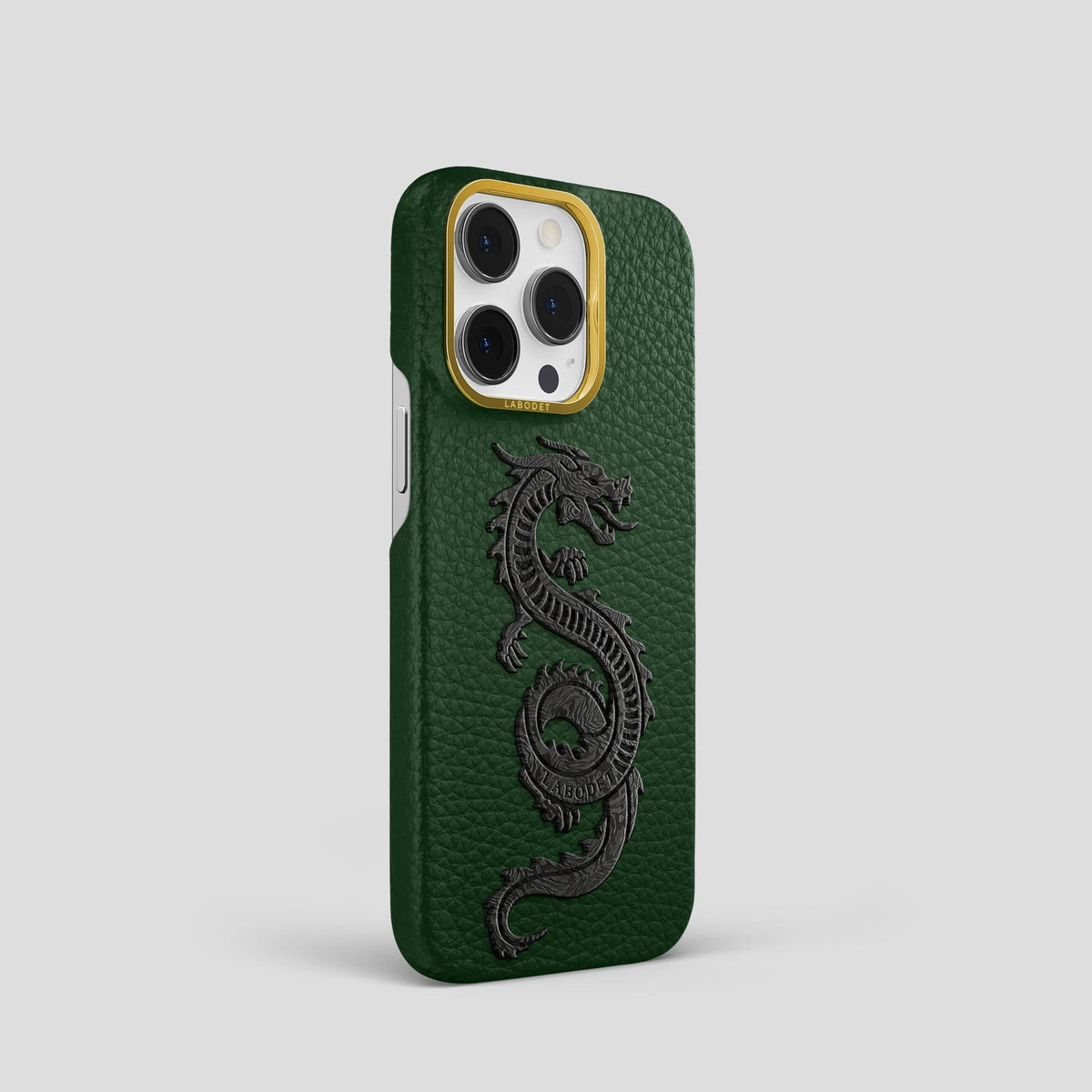 Dark Green iPhone 14 Pro Classic Case Calf with Gold Metal -2 | Dark-Green-Gold
