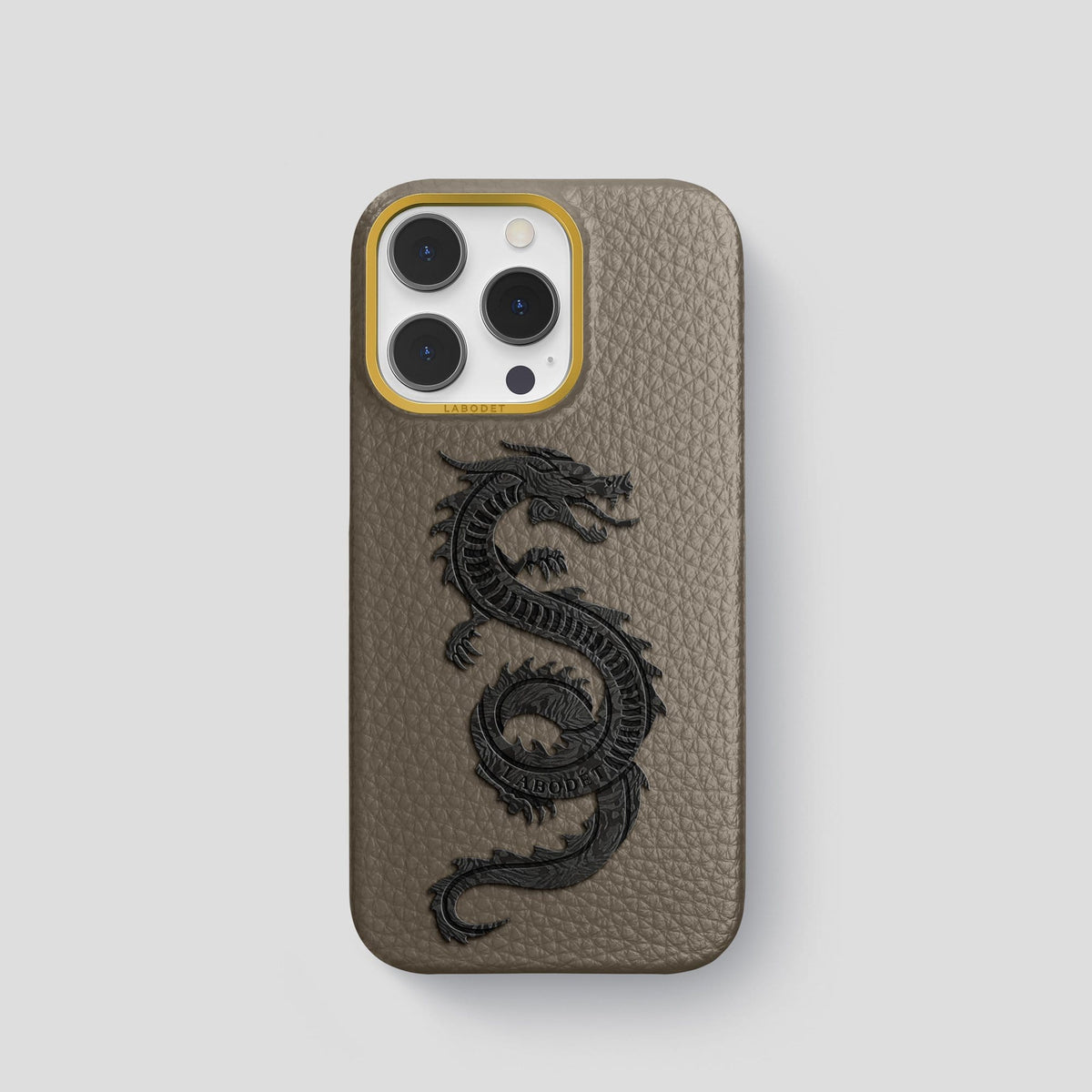 Taupe iPhone 14 Pro Classic Case Calf with Gold Metal -1 | Taupe-Gold
